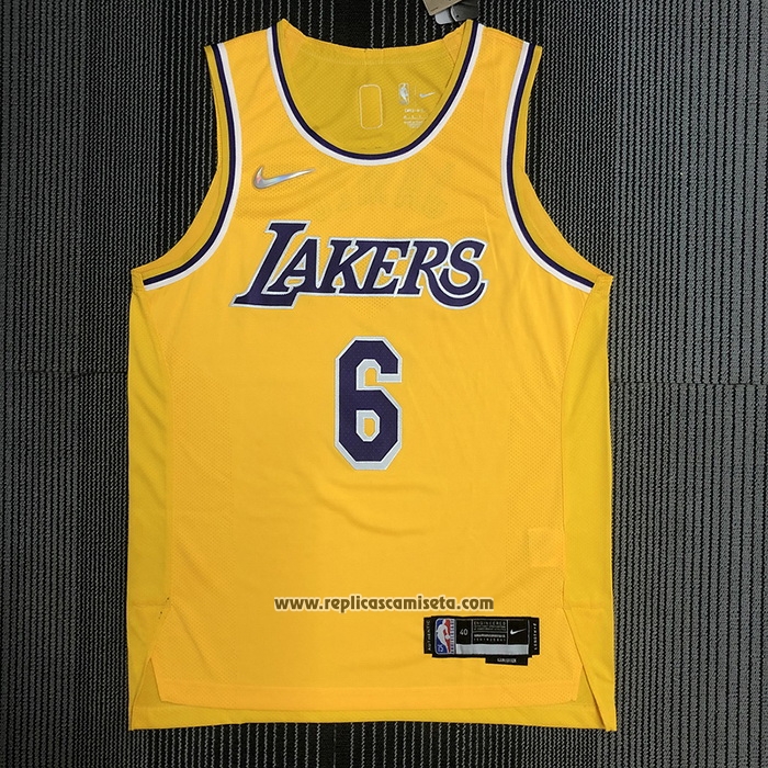 Camiseta Los Angeles Lakers LeBron James #6 Icon Autentico Amarillo